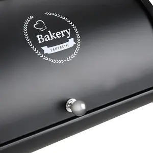 Black Metal Roll Top Bread Container Storage Box for Kitchen