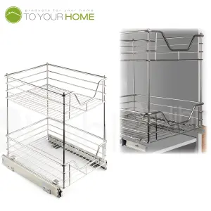 Dihl 400mm Pull Out Chrome Wire Basket Drawer for Kitchen Cabinets Cupboards