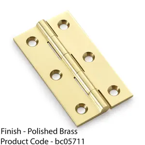 PAIR Solid Brass Cabinet Butt Hinge - 64mm - Polished Brass Premium Cupboard