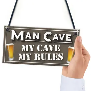 Red Ocean My Cave My Rules Man Cave Home Bar Pub Husband Hanging Plaque Shed Gift Sign