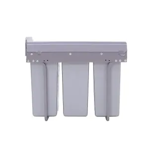 Grey 3 x 10L Rectangular Integrated Kitchen Pull Out Bin Waste and Recycling Bin for Cabinet Under Counter Storage