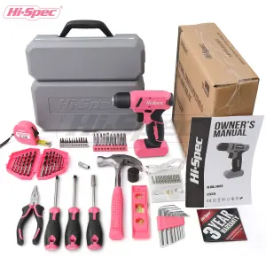 8V Pink Cordless Electric Power Screwdriver & Drill Bits Set-With Battery 57pc