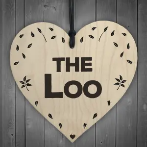 Red Ocean The Loo Wooden Hanging Heart Plaque Toilet Door Sign