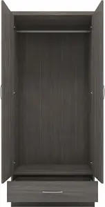 Nevada Mirrored 2 Door 1 Drawer Wardrobe Black Wood Grain Effect