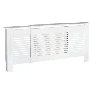 HOMCOM Extendable Radiator Cover Cabinet Slatted Design MDF White Home Office