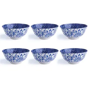 Excelsa set of 6 bowls Oriented porcellana 16xH7x16 cm blue and white (Set of 6)