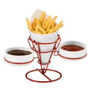 Maison by Premier Red French Fry Cone With 2 Dip Dishes