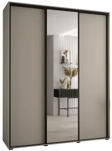 Elegant Dakota III Sliding Door Wardrobe W2000mm H2350mm D600mm with Mirrored Door in Cashmere Finish