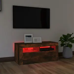 vidaXL TV Cabinet with LED Lights Smoked Oak 90x35x40 cm