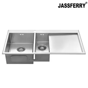 JASSFERRY Handmade Stainless Steel Kitchen Sink 1.5 Tight Radius Bowl 1.2mm Thickness Inset Right Hand Drainer