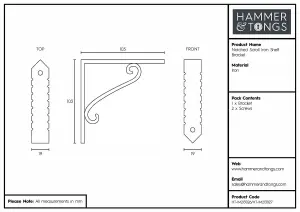 Hammer & Tongs Notched Scroll Iron Shelf Bracket - D105mm - Black - Pack of 2