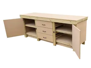 Wooden work bench with drawers and double lockable cupboard (V.8) (H-90cm, D-70cm, L-210cm) with double shelf