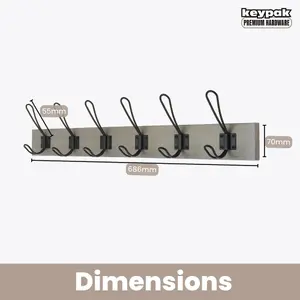 keypak Rustic Wall Mounted Coat Rack, Vintage Double Wire Coat Hooks on Wooden Base, Fixings Included (6 Hooks, Light Grey Ash)