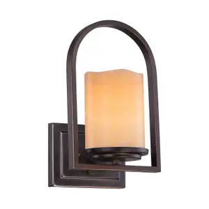 Wall Light-Amber Real Onyx Candle Shape Shade -Palladian Bronze-LED E27 100W