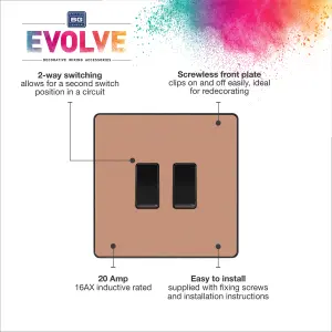 British General 20A 2 way 2 gang Double light Screwless Switch Gloss Copper effect