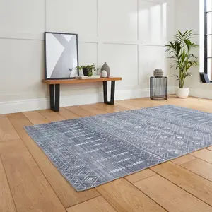 Grey Geometric Modern Rug Easy to clean Living Room and Bedroom-150cm X 230cm