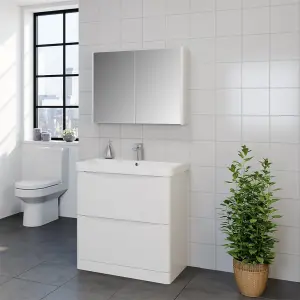 2-Door Mirror Bathroom Cabinet 600mm H x 600mm W - Gloss White - (Arch)