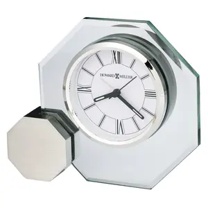 Modern & Contemporary Roman Numeral Crystal Quartz Movement / Crystal Alarm Tabletop Clock Brushed Silver/Clear