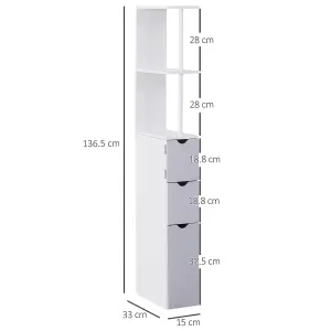 HOMCOM Tall Bathroom Storage Cabinet with Shelf and Drawers, White, Grey