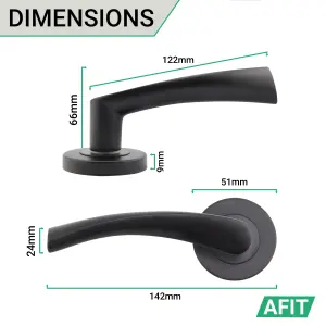 AFIT Matt Black Internal Door Handle - 1 Pair Matt Black Lever on Rose Round Handles Novi Range