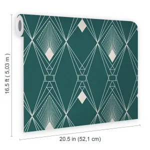 Next Deco geometric Teal Metallic effect Smooth Wallpaper