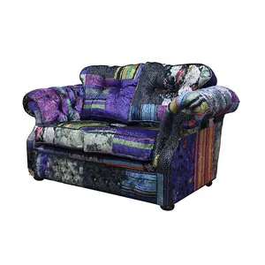 Chesterfield 2 Seater Sofa London Patchwork Multi Velvet Fabric In Era Style