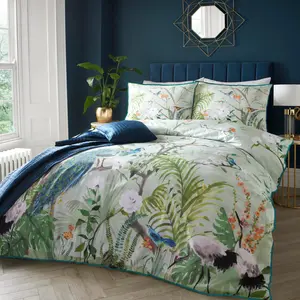 Peacock Jungle Cotton No Pattern Duvet Cover Set with Pillowcases Super King - 2 Standard Pillowcases