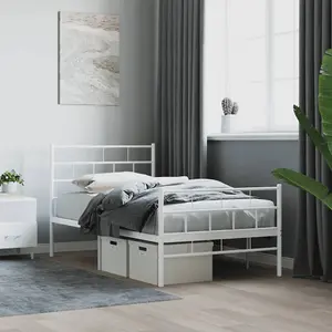 Berkfield Metal Bed Frame with Headboard and Footboard White 107x203 cm