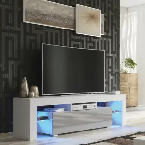 Aria TV Unit 160cm White and Grey High Gloss Doors with LED Lighting - Creative Furniture