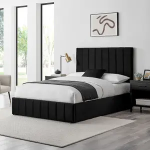 Leo Black Velvet Fabric Double 4FT 6 Ottoman Storage Bed Frame