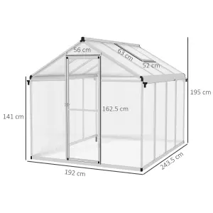 Outsunny 8x6ft Aluminium Greenhouse with/ Door Window Galvanised Base PC Panel