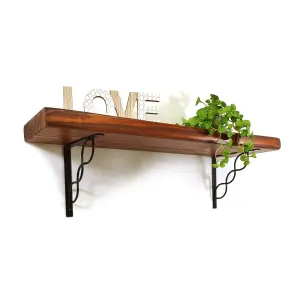 Wooden Rustic Shelf with Bracket WPRP Black 170mm 7 inches Walnut Length of 170cm