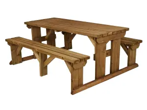 Abies wooden picnic bench and table set, outdoor dining set (8ft, Rustic brown)