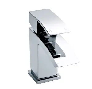 Square Mono Basin Mixer Tap & Push Button Waste  Chrome