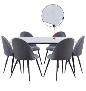 Hallowood Furniture Cullompton Large Rectangular Dining Table (160cm) with 6 Grey Fabric Curved Back Dining Chairs