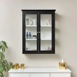 Melody Maison Large Black & White Glass Fronted Wall Cabinet 90cm x 70cm