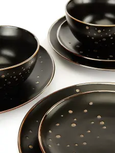 12 Piece Ebony & Gold Dinner Set