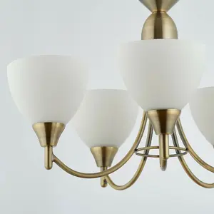 5 Lamp Ceiling & 2x Twin Wall Light Pack Antique Brass Glass Matching Fittings