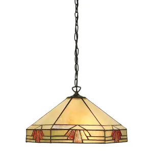 Luminosa Nevada 1 Light Medium Ceiling Pendant Dark Bronze, Tiffany glass, E27