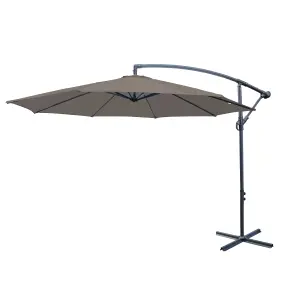 SunDaze 3M Taupe Garden Patio Cantilever Banana Hanging Umbrella, Parasol Base & Weather Protective Cover