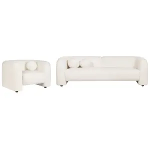 4 Seater Boucle Living Room Set White LEIREN