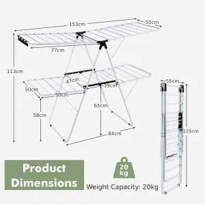 Costway Foldable 2-Level Clothes Drying Rack Garment Drying Hanger Height-Adjustable