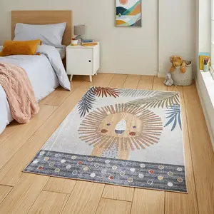 Multicolour Animal 40mm Pile Kids Stain-Resistant Rug for Bedroom, Dining Room, Easy to Clean Modern Rug-80cm X 150cm