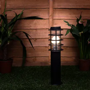 ValueLights Wharf Pair of Wharf IP44 Rated Outdoor Black Stainless Steel Bollard Lantern Light Posts