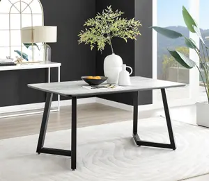 Furniturebox UK Carson White Marble Effect Dining Table & 6 Black Milan Chrome Leg Chairs