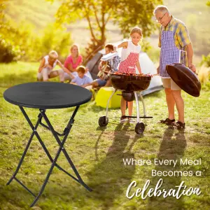 Round Folding Table 60 x 72.5 cm with HDPE Top & Steel Frame - Perfect for Dinner, Picnic, Garden Parties, Indoor and Outdoor Use