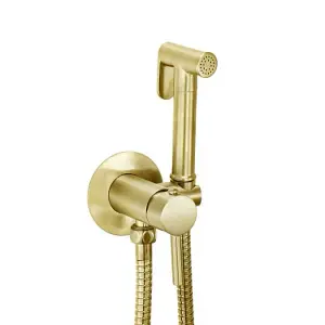 Modern Round Brushed Brass Bidet Douche Kit with Shut Off Valve and Hose