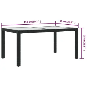 Berkfield Garden Table 150x90x75 cm Tempered Glass and Poly Rattan Black