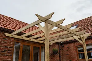 Lean to wooden garden pergola kit - Orchid design wall mounted gazebo, 3m x 3m (Natural finish)