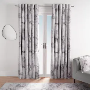 Marble Blackout Eyelet Curtains Pair of Ring Top Thermal Panels, Grey - 66X90"